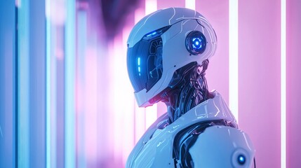 Neon-lit android portrait: A futuristic robotic figure in vibrant hues