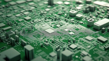 Close-up view of a circuit board with intricate components and traces.