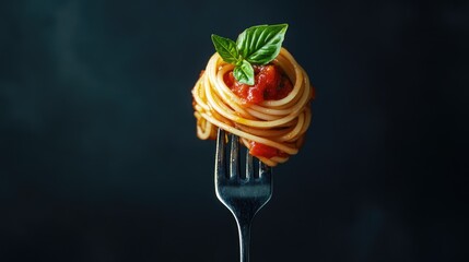 Spaghetti with Tomato Sauce on a Fork