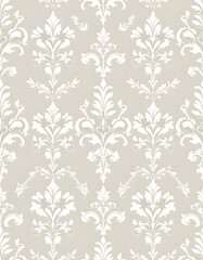 French vintage damask pattern. Delicate white floral seamless design. Hand-drawn home decor wallpaper. Classic farmhouse print, papercraft