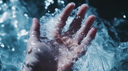 Fototapeta premium A hand immersed in splashing water, capturing the essence of fluidity and movement.