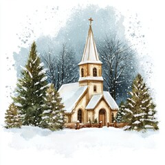 Church and winter forest covered by heavy snow.
