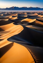 Fototapeta premium Sand hills and a mountain range beyond