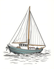 Fototapeta premium Tea Clippers, vintage sailboat. Hand drawn sketch, vector style, with white tones