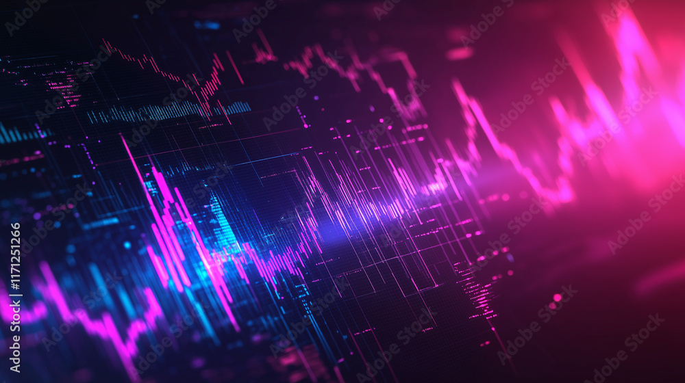 Aufkleber A dynamic financial abstract background with flowing data streams, neon accents, and a holographic effect representing global trade and innovation.