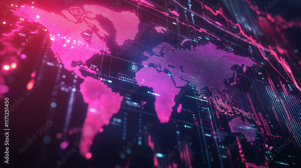 Aufkleber a dynamic financial abstract background with flowing data streams, neon accents, and a holographic e
