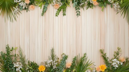 Floral Border on Wooden Background for Inspiration