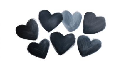 Group of sketched black blue overlapping hearts isolated on transparent background, Valentines day love romantic decoration