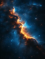 Fiery cosmic nebula with blue and orange hues.
