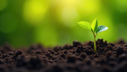 Seedling pushing through rich soil, symbol of new beginnings, organic, life