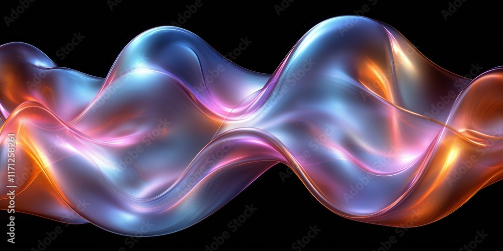 Poster vibrant abstract waves in blue and orange tones creating a fluid visual effect.