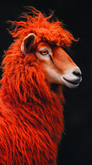 Fototapeta premium striking side view of sheep with fiery red fur