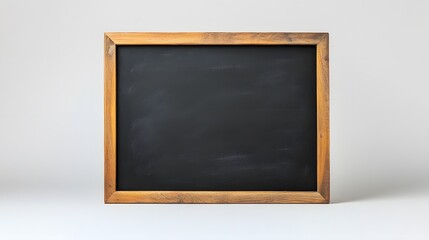 A blank black chalkboard in a wooden frame