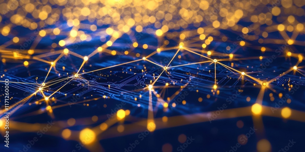 Wall mural computer screen with a network of lines and dots