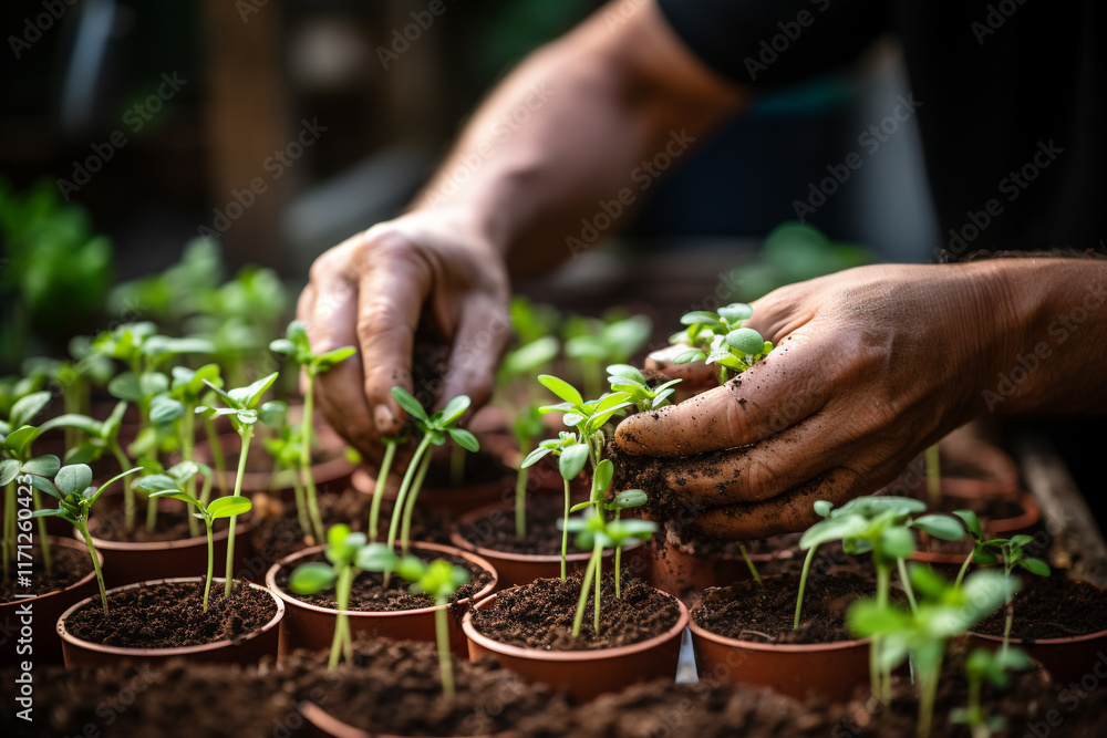 Wall mural young woman planting a plant