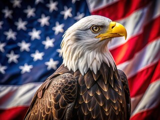 Obraz premium AI art eagle close-up, American flag, 4th of July.