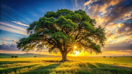Fototapeta premium AI-crafted food photography: stunning field scene, featured tree.