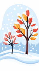 Winter Snowfall Landscape with Colorful Trees, Holiday Card Design.