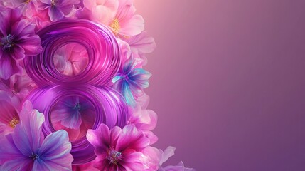 Vibrant floral design with number eight symbolizing international women's day march 8 celebration, depicting feminine empowerment and beauty