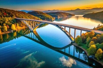 Obraz premium AI-generated lake bridge, minimalist style. Breathtaking view.