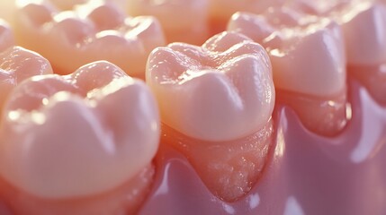 Close-up of realistic dental models showcasing teeth and gums for educational purposes.