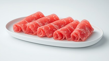 Delicious shabu beef and pork slices on a white background culinary presentation minimalist style