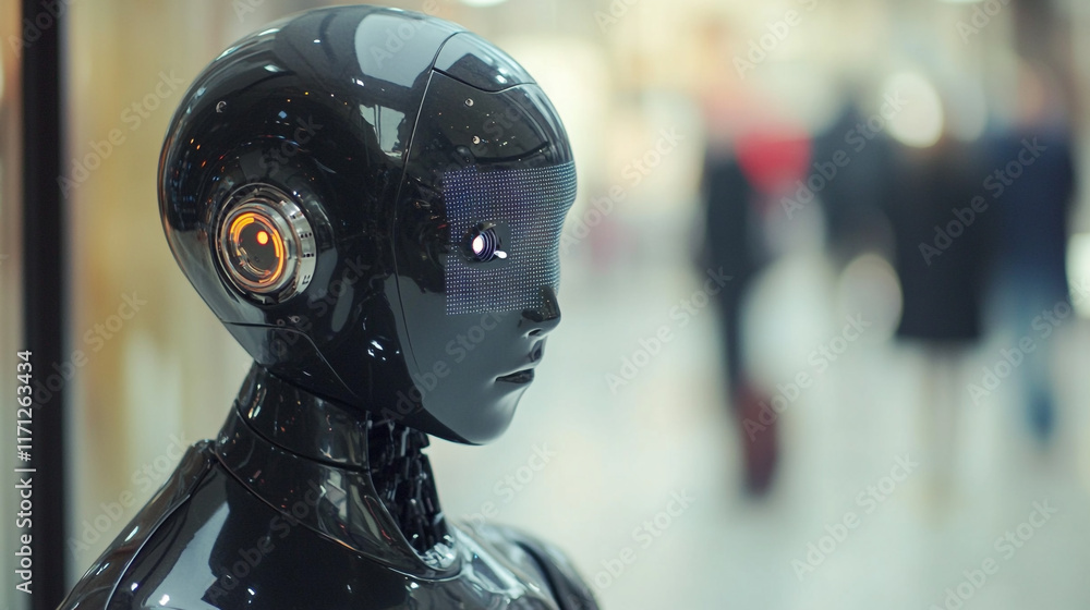 Aufkleber futuristic humanoid robot displayed in a public space showcases advanced technology and design