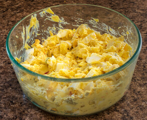Homemade potato salad with boiled eggs