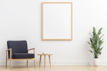 A chic mockup of a picture frame on a clean, white wall within a minimalist, bright interior.