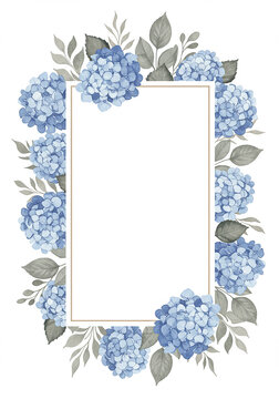 Elegant Blue Hydrangea Floral Frame Wedding Invitation Greeting Card Design