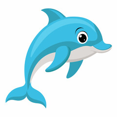 Cute cartoon dolphin isolated on white background. Side view. Vector illustration.