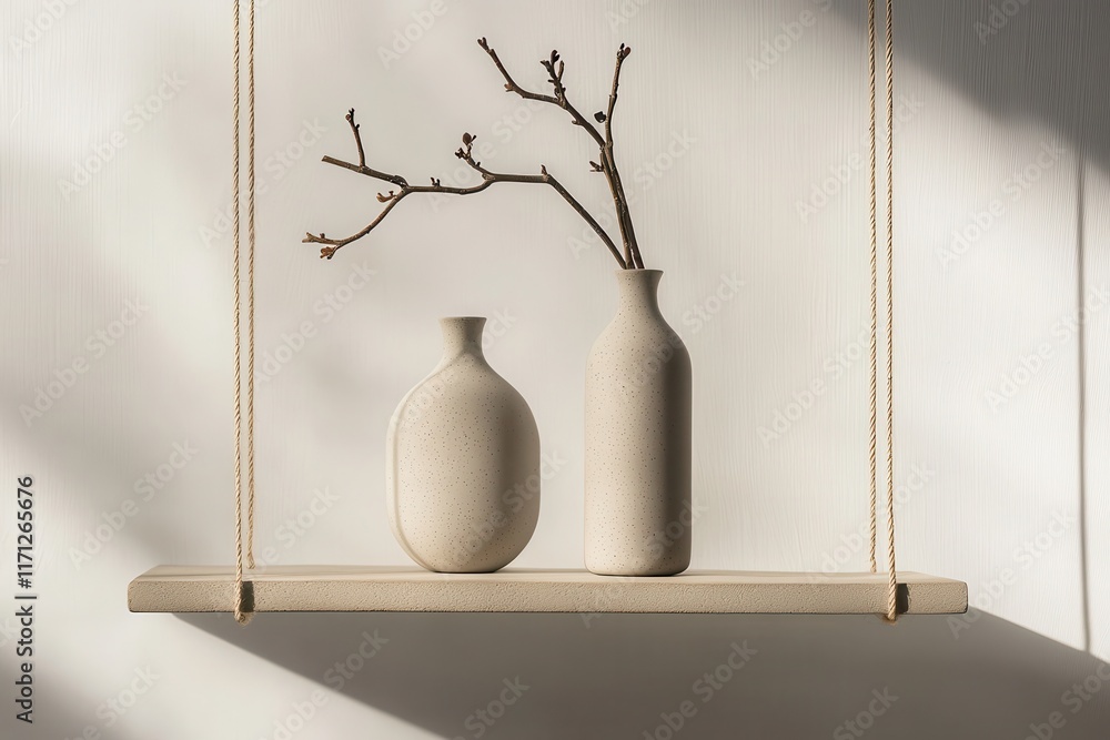 Poster elegant minimalist merchandise displaying subtle string decor in a minimalist setting with soft shad