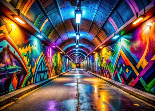 Fototapeta Bold urban art. Minimalist graffiti tunnel photography. Dynamic colors.