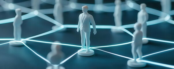 A digital network of human figures representing connections, collaboration, and interaction in a modern, technology-driven environment.