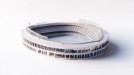 Minimalist 3D model of a stadium, showcasing its architectural design and seating arrangement.