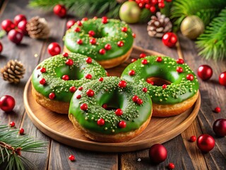 Christmas treats, green frosting, red and white sprinkles.