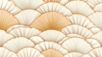 Elegant Cream & Peach Scallop Pattern Background; Abstract 3D Wall Decor; Website Design.