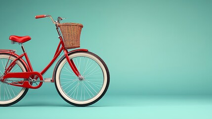 Fototapeta premium Retro Bicycle with Basket on Aqua Background for Garage Sale Display