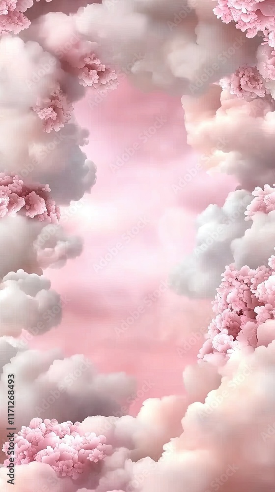 Poster pastel colors fill the sky as clouds create shapes, adding depth and a soothing effect, perfect for 