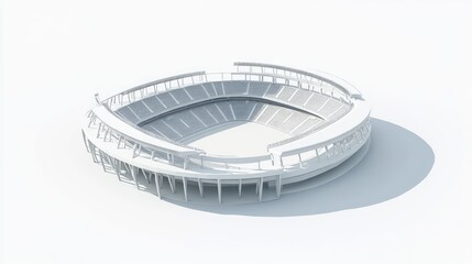 Minimalist 3D render of a white stadium on a white background.