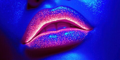 Woman's lips are painted with neon colors