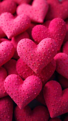 Obraz premium Valentines Day vertical background, Mothers Day and love declaration romantic concept, sweet candy hearts shapes for mobile wallpaper interface design, stories, banner, cards, copyspace