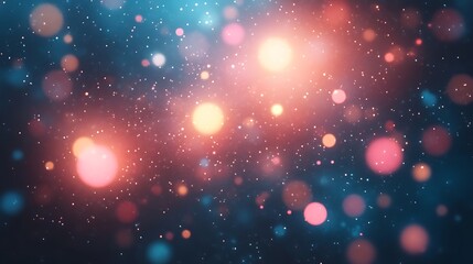 Obraz premium Abstract bokeh lights background with red, blue, and orange glowing circles and particles.