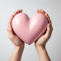 Fototapeta premium A close-up of hands holding a heart-shaped object, symbolizing heart health, against a white backdrop.