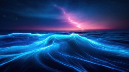 Mesmerizing Ocean Waves Under Electrifying Lightning Display