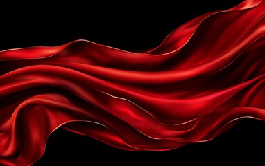 Obraz premium Elegant red silk fabric flowing in waves on black background.