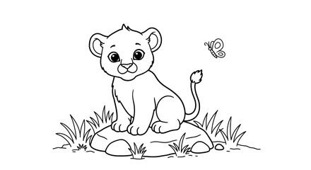 Fototapeta premium Simple Line Art Coloring Pages for Kids Featuring Adorable Animal Scenes. 