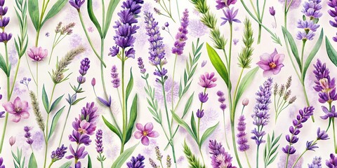 Edible floral pattern, watercolor lavender wildflowers, food photography.