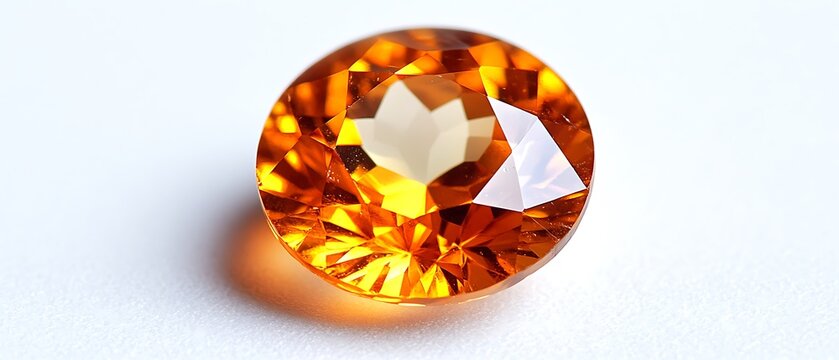 An exquisite topaz gemstone meticulously placed on a minimalist display stand, centered on an immaculate white background. The clear, golden hues of the topaz are highlighted by the sharp focus 