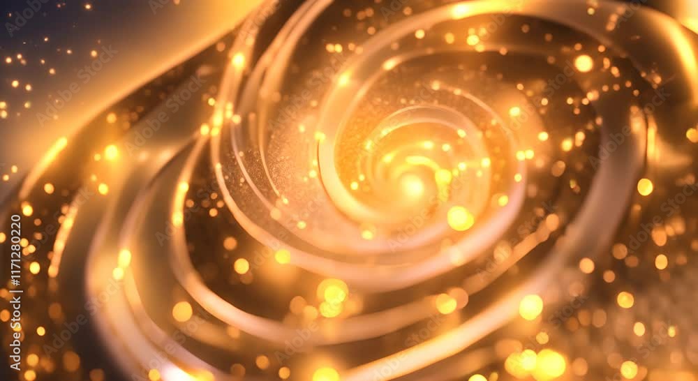 Poster abstract background with gold glitter and sequins that create a beautiful swirl effect great for spe